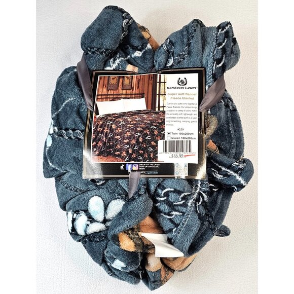 Western Linen Super Soft Flannel Fleece Blanket Twin Polyester Western Design - Picture 1 of 5